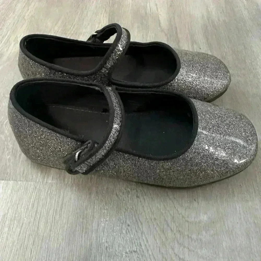ZARA Kids Girls Silver Glitter Mary Jane Shoes Sparkle Buckle Strap Size 27 us 9